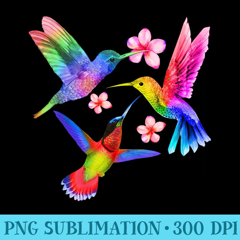 Rainbow Hummingbird Watercolor Colorful Bird Lover - PNG Download Button - Enhance Your Apparel with Stunning Detail