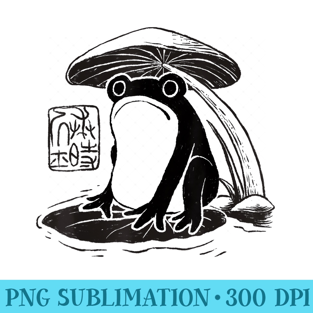 Grumpy Japanese Frog Cute Cottagecore Frog Goblincore Toad - Shirt Printing Template PNG - Lifetime Access To Purchased Files