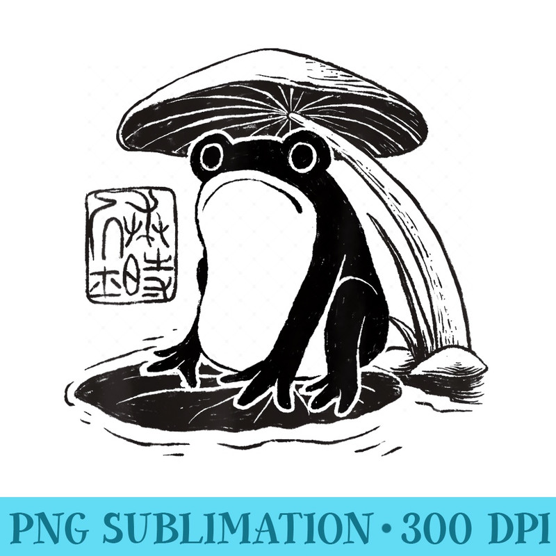 Grumpy Japanese Frog Cute Cottagecore Frog Goblincore Toad - Shirt Printing Template PNG - Lifetime Access To Purchased Files