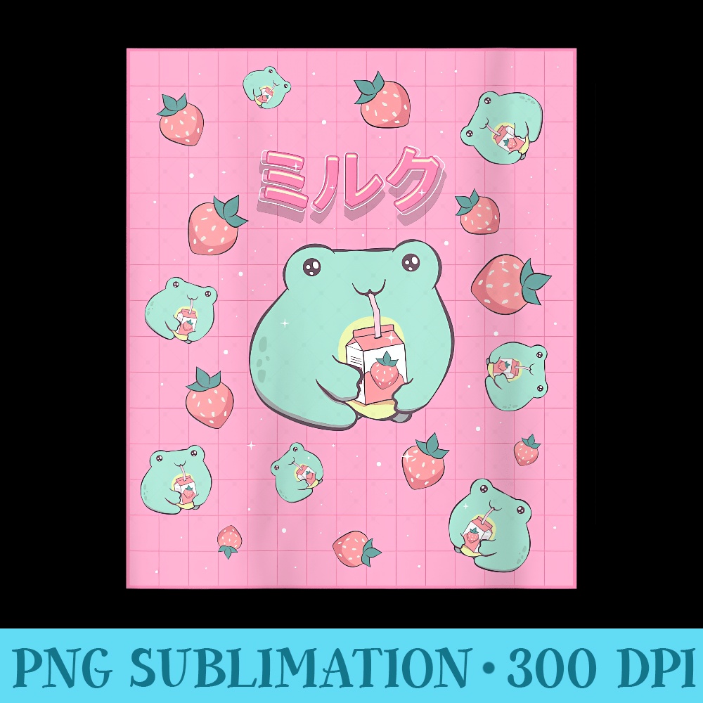 Womens Cottagecore Aesthetic Kawaii Frog Japanese Strawberry Milk - PNG Clipart Download - Quick And Seamless Download Process
