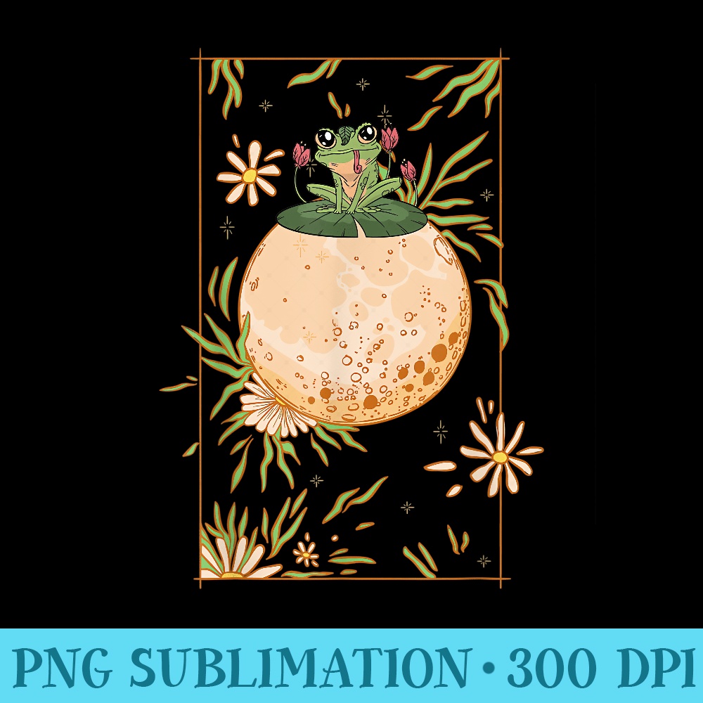 Cottagecore Tarot Card Aesthetic Moon Goblincore Frog - PNG Download Graphic - Bring Your Designs to Life