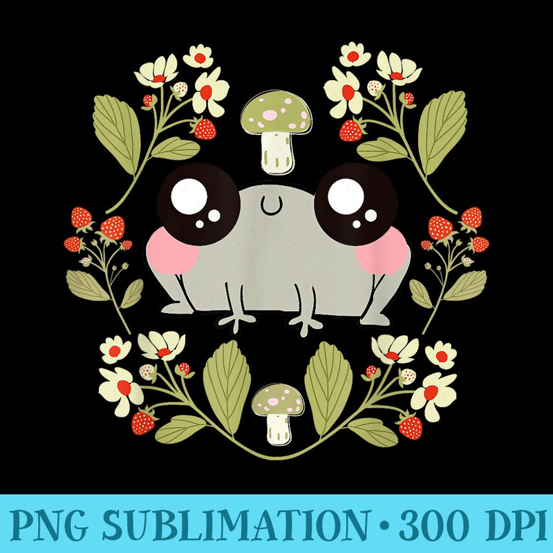 Cottagecore Aesthetic Mushroom Goblincore Kawaii Frog - PNG Transparent Background Download - Perfect for Personalization
