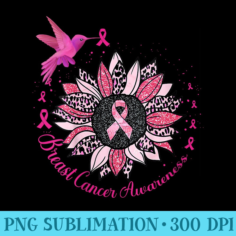 Womens Hummingbird Sunflower Pink Ribbon Breast Cancer Awareness - Download PNG Pictures - Stunning Sublimation Graphics
