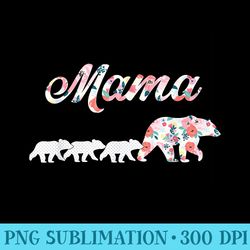 floral mama bear, mom of 3 , mama and 3 cubs - png download artwork