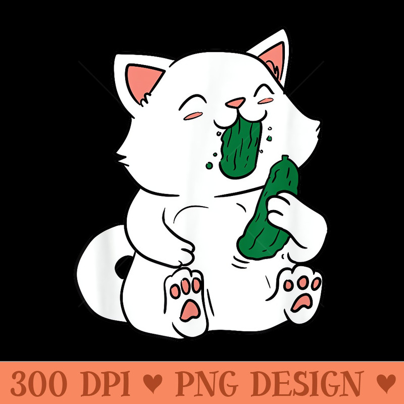 Kawaii Cat Eating Pickle - PNG design assets - Perfect for Sublimation Mastery