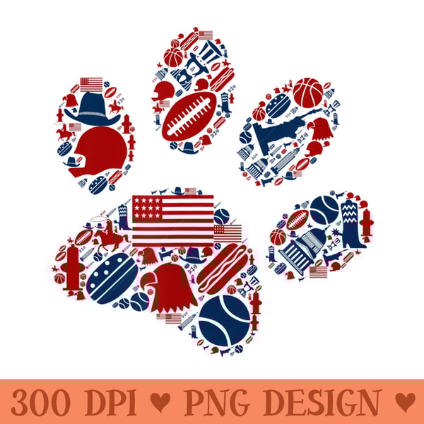 American Symbols Patriotic Dog Cat Paw Print 4th of July - PNG Art Files - Instant Access To Downloadable Files