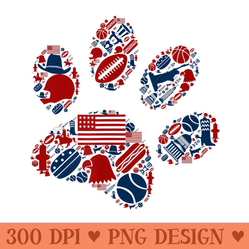 American Symbols Patriotic Dog Cat Paw Print 4th of July - PNG Art Files - Instant Access To Downloadable Files