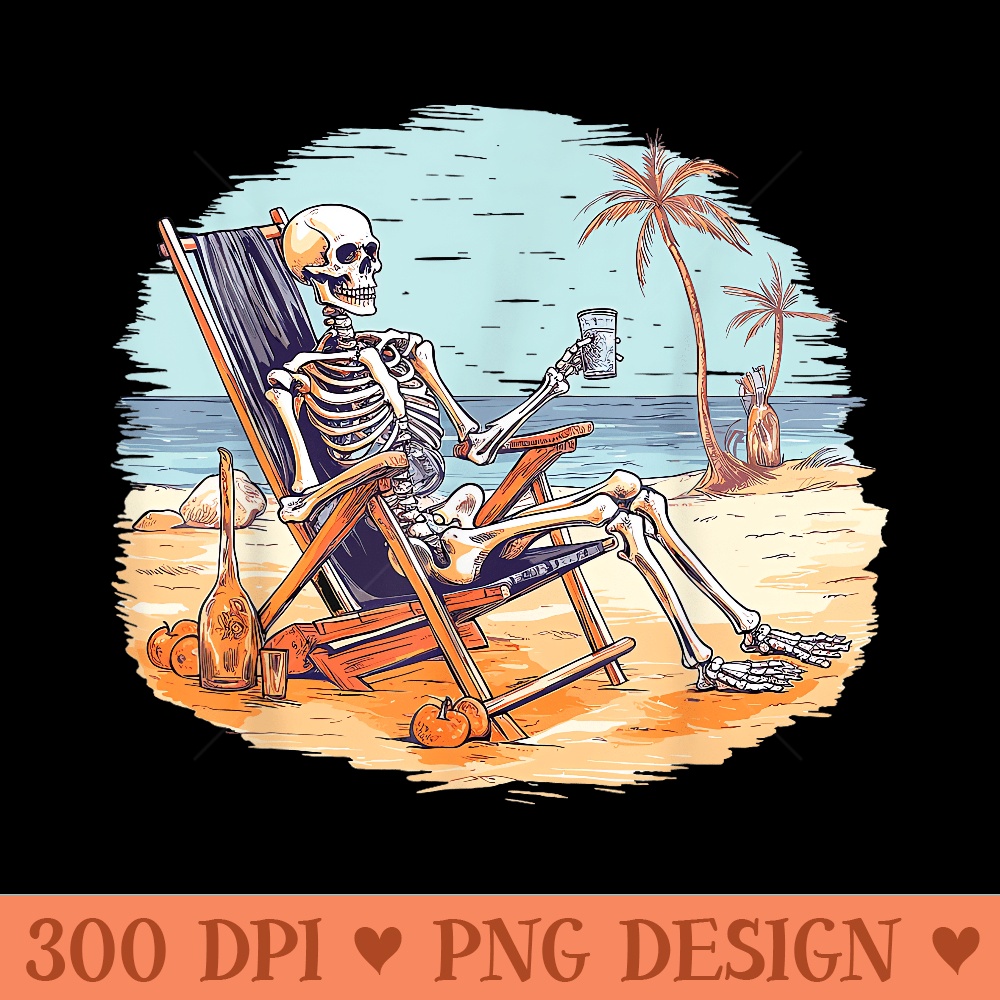Drinking Skeleton Summer Tropical Beach Vacation Skeleton - High Quality PNG files - Enhance Your Apparel