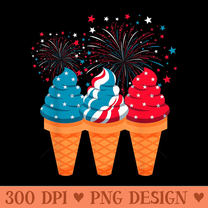 Ice Cream Cones 4th Of July Patriotic USA Flag Pride Summer - Digital PNG Downloads - Spice Up Your Sublimation Projects