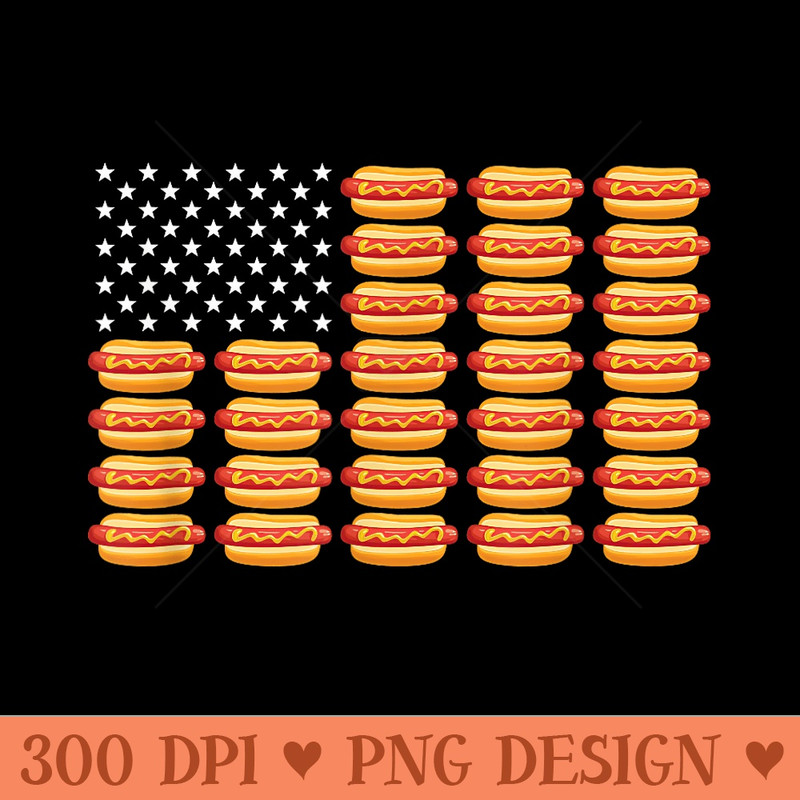 Hot Dog American Flag July 4th Patriotic Summer BBQ Funny - High Resolution PNG Designs - Easy To Print And User Friendly Designs