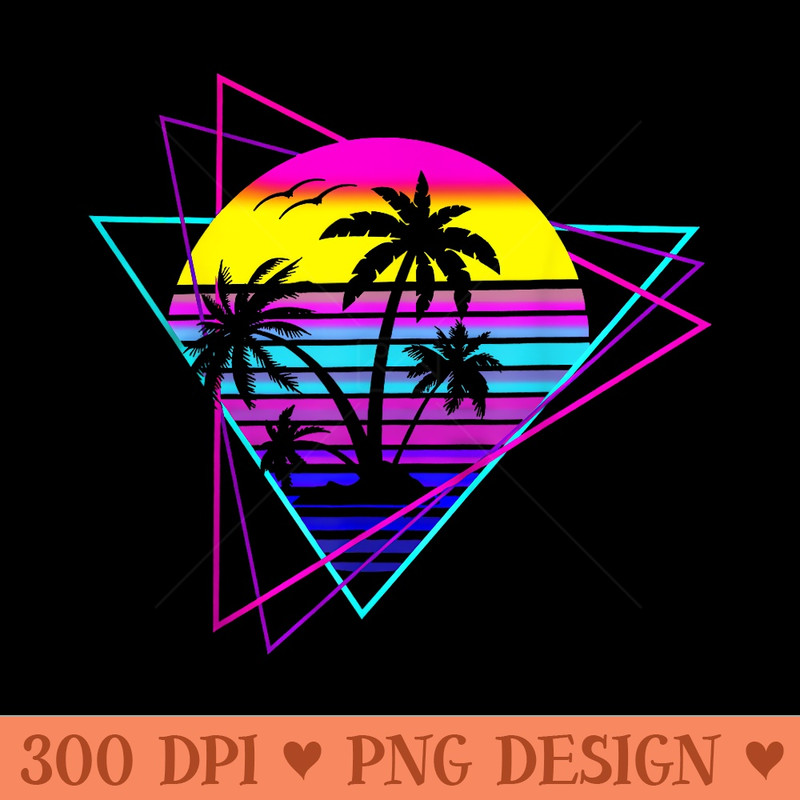 Palm Tree Retro Palm Tree 80s Eighties Summer Vacation Beach - Digital PNG Artwork - Easy To Print And User Friendly Designs