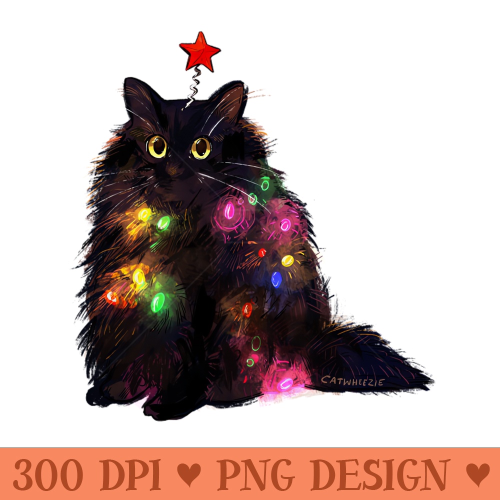 Christmas Lights Cat - High Quality PNG download - Stunning Sublimation Graphics