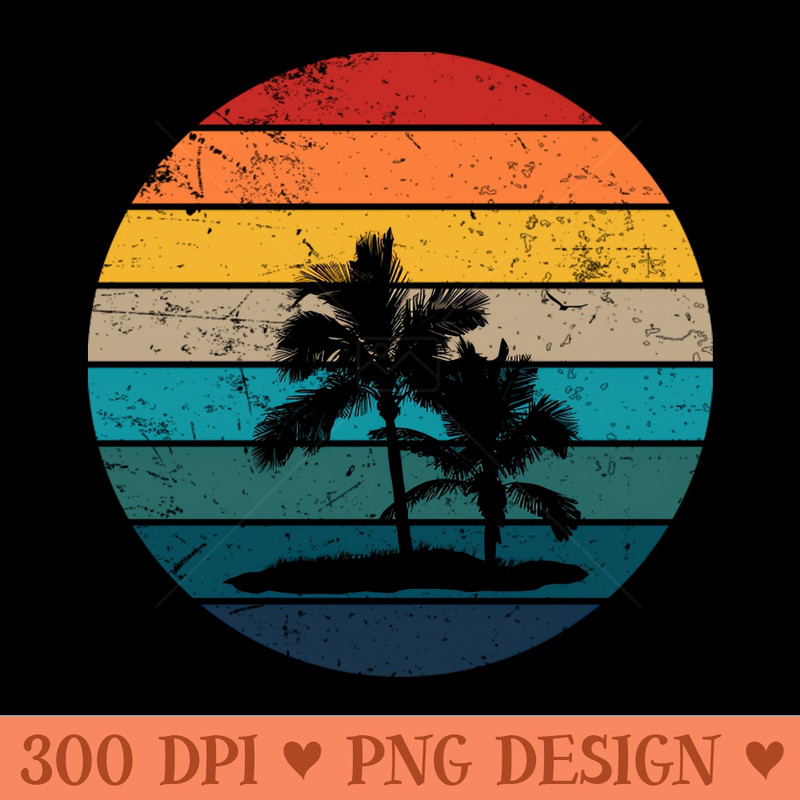 Retro Sunset with Palm Trees and seagull - Digital PNG Artwork - Bring Your Designs to Life
