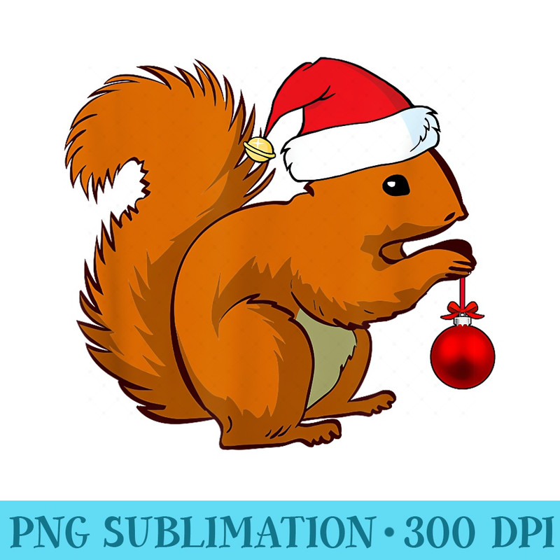 Funny Squirrel Christmas Santa Hat Animal Squirrel Xmas - Shirt Print PNG - Unique And Exclusive Designs