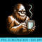 Bigfoot Drinking Coffee Tea Sasquatch Lover - High Resolution PNG Download - Enhance Your Apparel with Stunning Detail