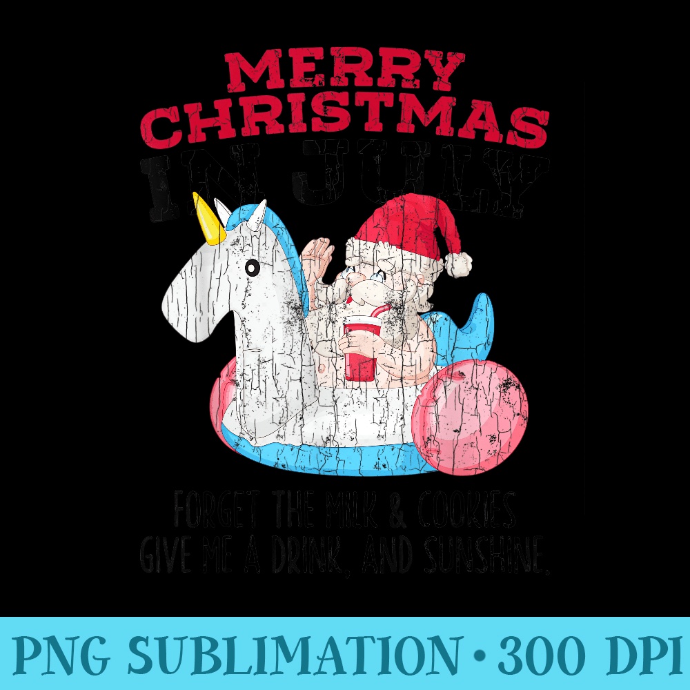 Merry Christmas In July Funny Santa Beach Summer Graphic - Shirt Vector Art - Limited Edition And Exclusive Designs