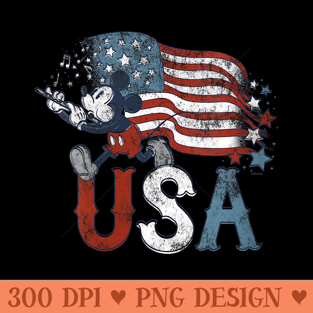 Womens Disney Mickey Mouse with Flute America USA Flag 4th of July - Clipart PNG - Perfect for Creative Projects