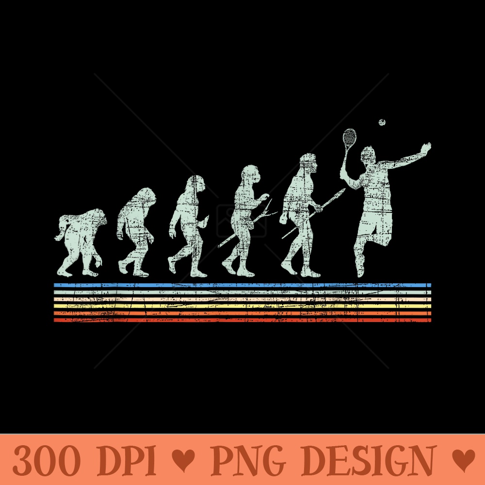 Retro Tennis Player Evolution Racket Game Sports Lover - Printable PNG Images - Eco Friendly And Sustainable