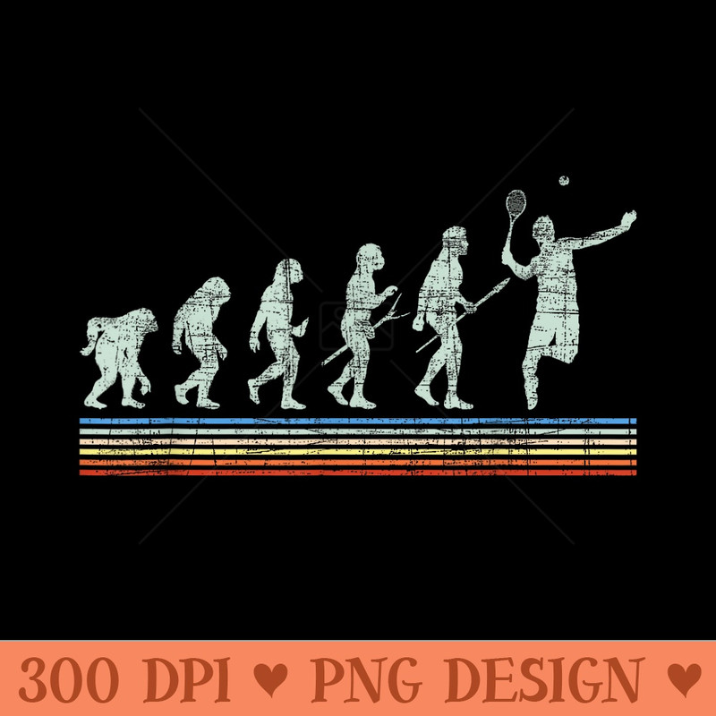 Retro Tennis Player Evolution Racket Game Sports Lover - Printable PNG Images - Eco Friendly And Sustainable