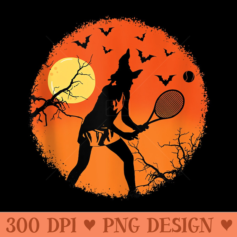 Halloween Witch Playing Tennis Sport Spooky Broom - Exclusive PNG designs - Unique And Exclusive Designs