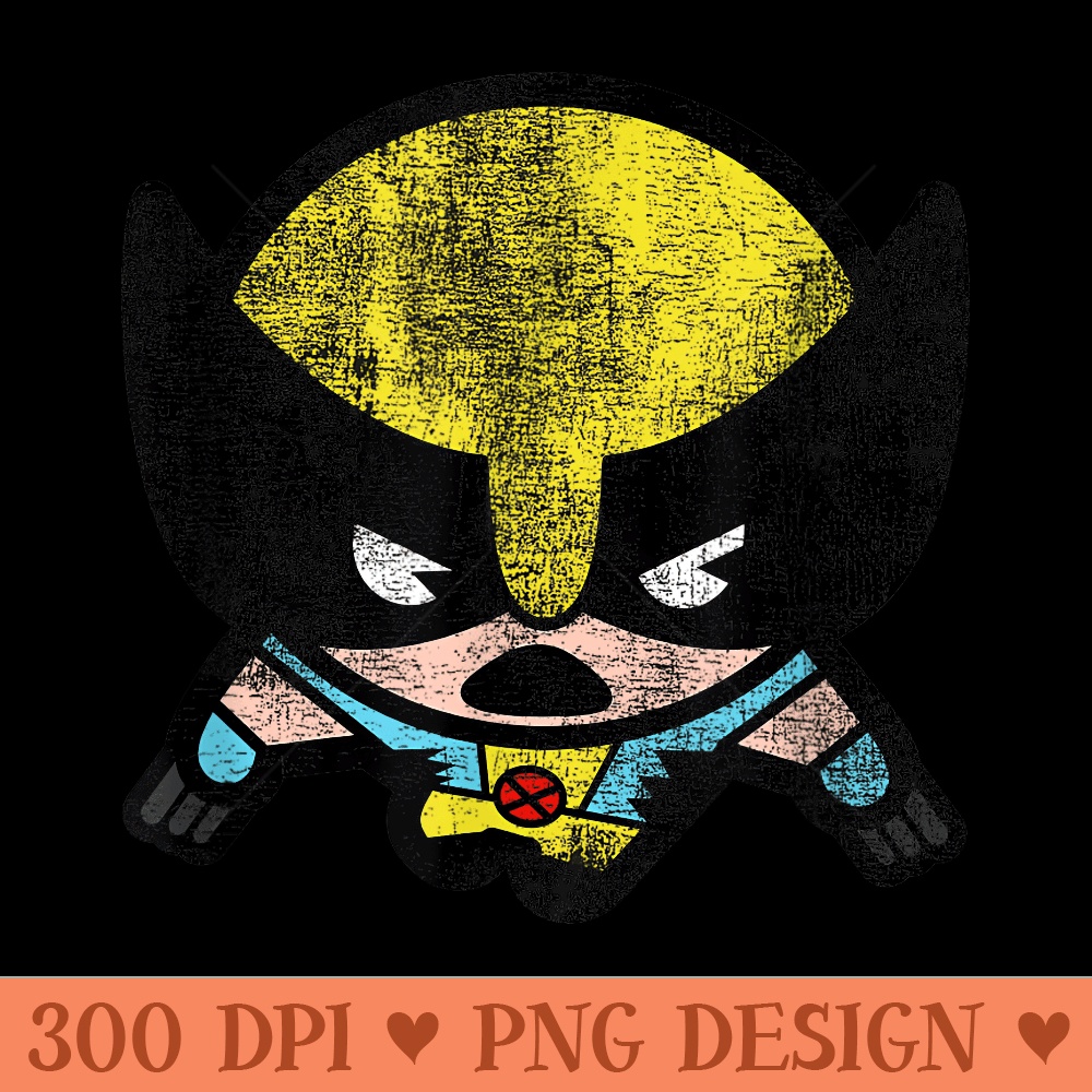 Marvel Kawaii Chibi Wolverine Jumping Into Action Distressed - Digital PNG Artwork - Bring Your Designs to Life