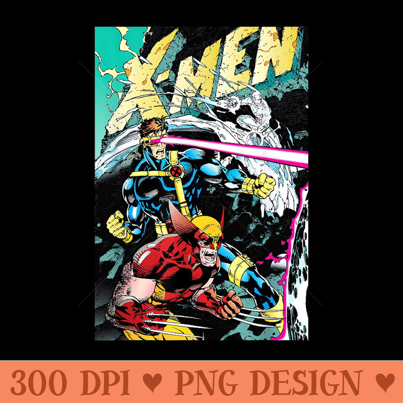 Marvel XMen Wolverine Cyclops Fighting Side By Side V2 - Clipart PNG - Quick And Seamless Download Process