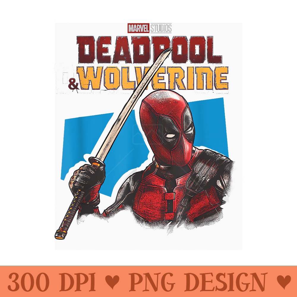 Marvel Deadpool Wolverine Distressed Katana Portrait Logo - Ready To Print PNG Designs - Bold & Eye Catching
