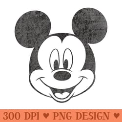 disney mickey mouse black and white portrait - png download with transparent background
