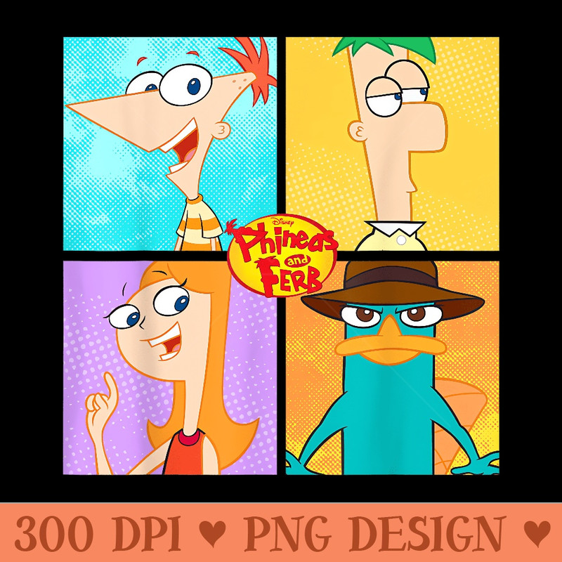 Disney Phineas And Ferb Character Box Up - Mug Sublimation PNG - Enhance Your Apparel
