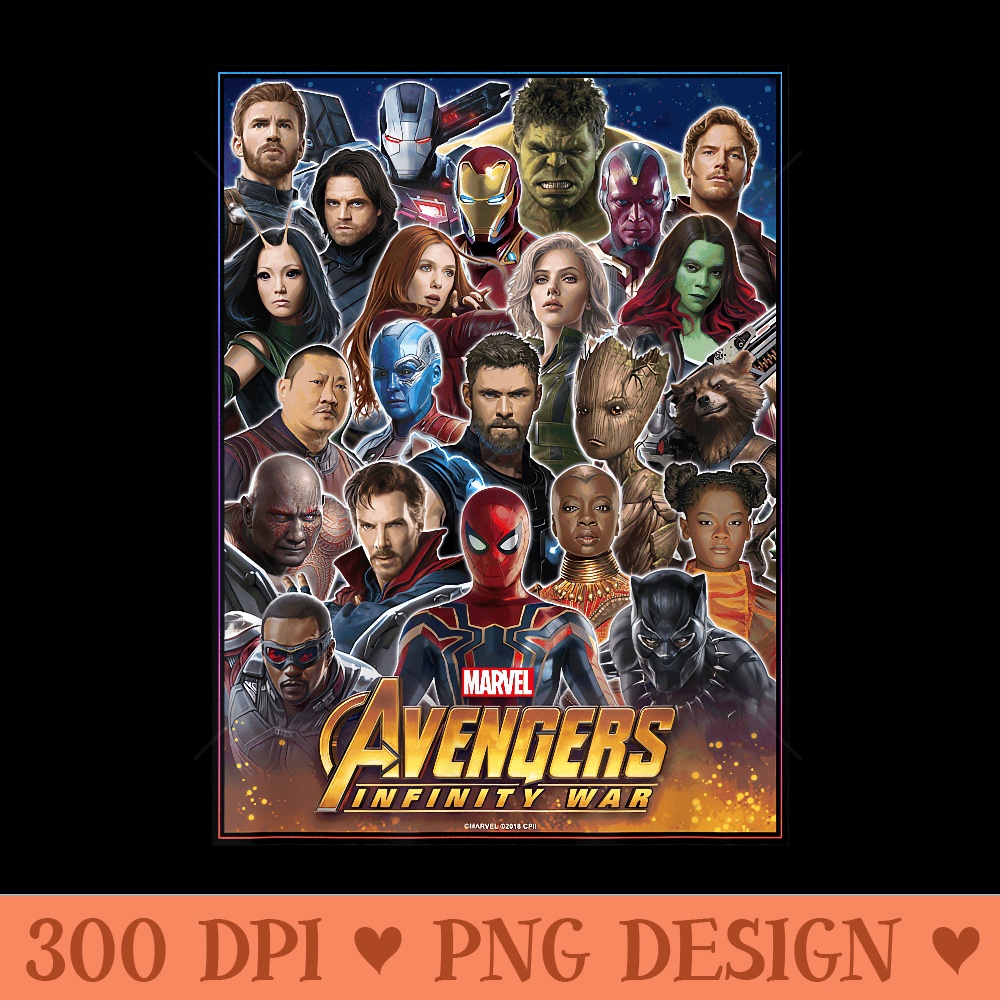 Marvel Avengers Infinity War Team Headshots Graphic T - Modern PNG designs - Enhance Your Apparel