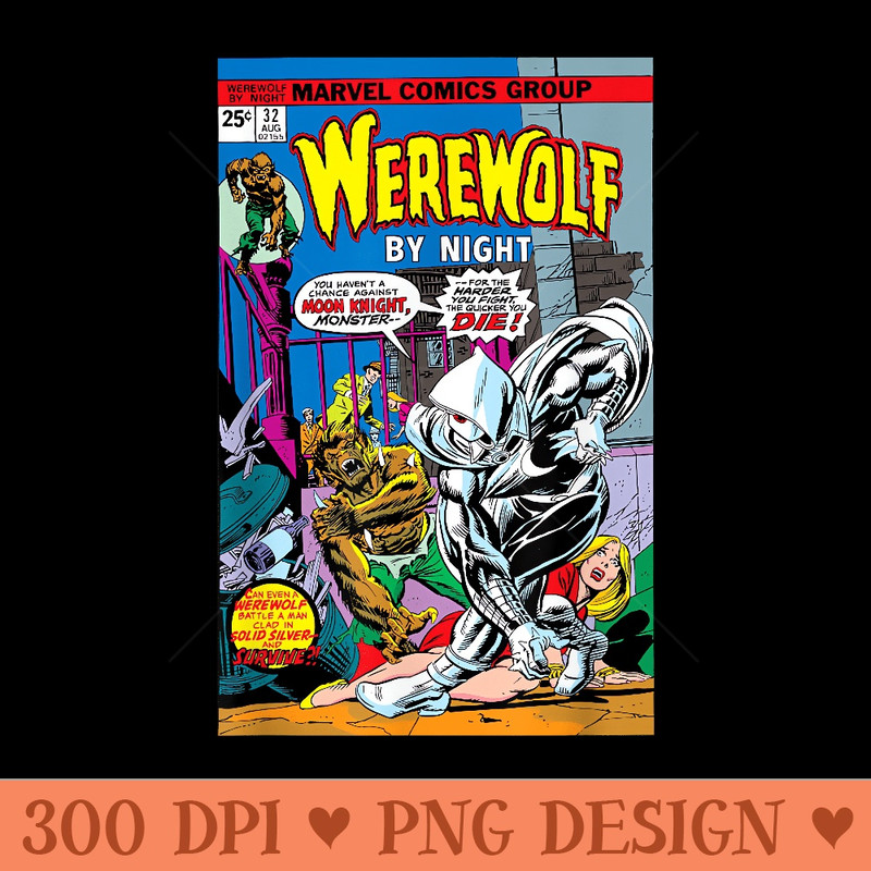 Marvel Moon Knight Werewolf by Night Vintage Comic Halloween - PNG graphics - Perfect for Sublimation Art