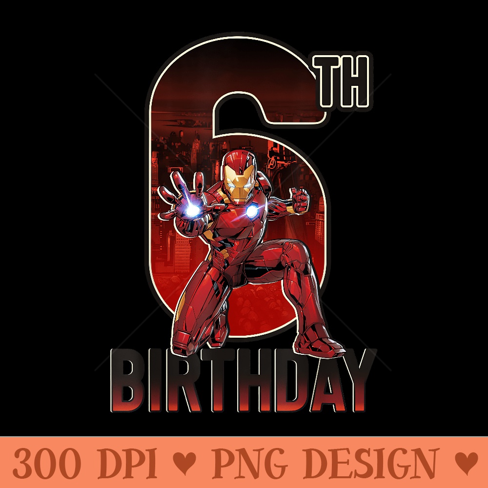 Marvel Iron Man 6th Birthday Action Pose Graphic T - Printable PNG Images - Bold & Eye Catching