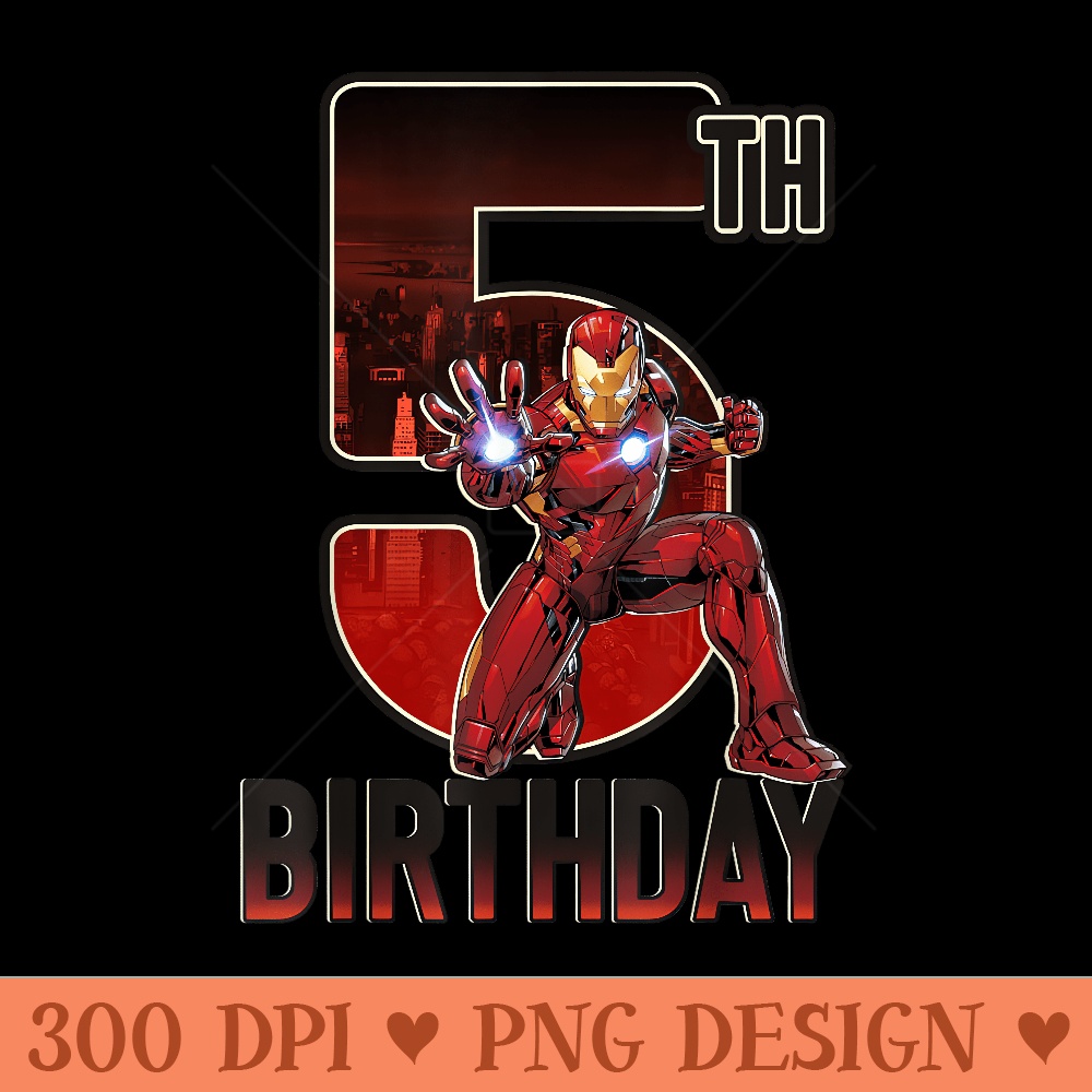 Marvel Iron Man 5th Birthday Action Pose Graphic T - PNG Graphics - Perfect for Personalization