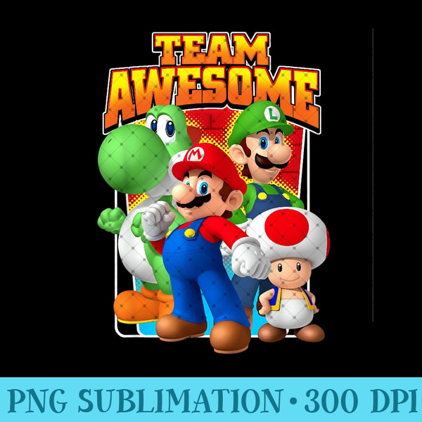 Mario Group Background Super Mario Group Shot Team Awesome - Sublimation PNG Design | Inspire ...