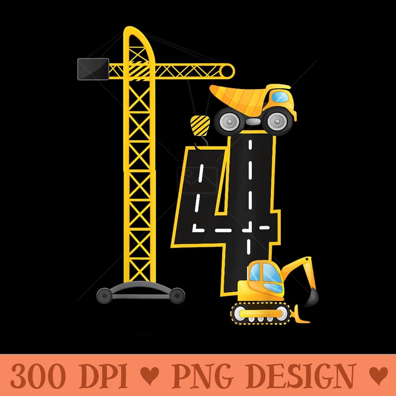 4th Birthday Construction Vehicles Diggers Crane Truck Shir | Inspire ...