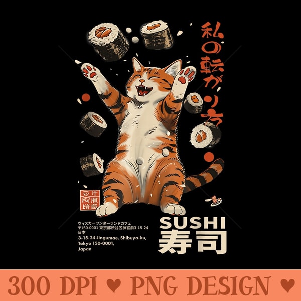 Harajuku Sushi Cat Japanese Kawaii Sushi Cat Tokyo - Unique PNG Artwork - Perfect for Sublimation Mastery