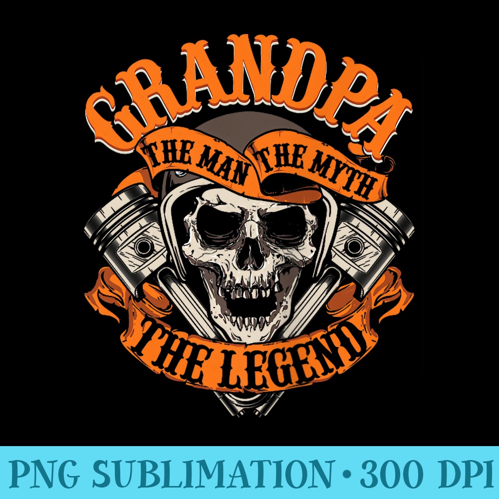 Biker Grandpa Man Myth Legend Fathers Day On Back Motorcycle - Blank Shirt Template PNG - Perfect for Personalization