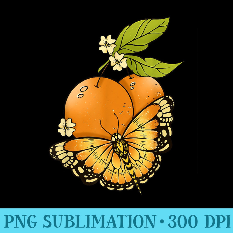 Cottagecore Goblincore Graphic Oranges Blossom Butterfly - PNG File Download - Unique And Exclusive Designs