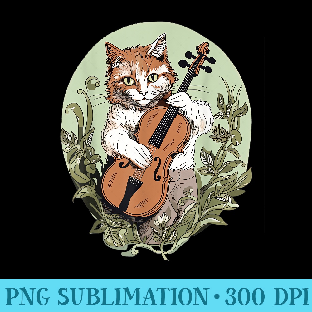 Cat Playing The Violin in Cottagecore Aesthetic - Shirt Artwork PNG - Spice Up Your Sublimation Projects