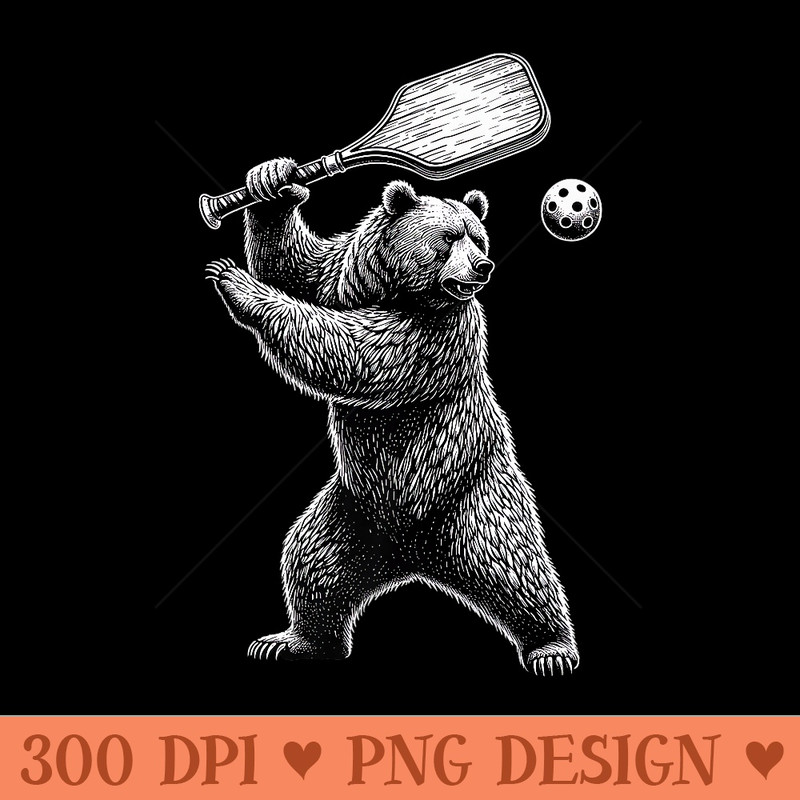 Bear Playing Pickleball For Pickle Ball Player Premium - Printable PNG Graphics - Transform Your Sublimation Creations