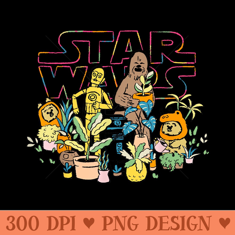 Star Wars C3PO And Chewbacca Plant Doodle - PNG graphics - Perfect for Sublimation Art