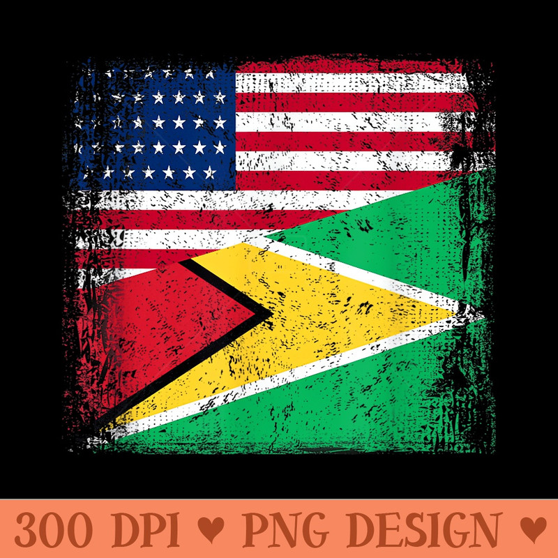 Half Guyanese Flag Vintage Guyana USA - PNG download - Transform Your Sublimation Creations