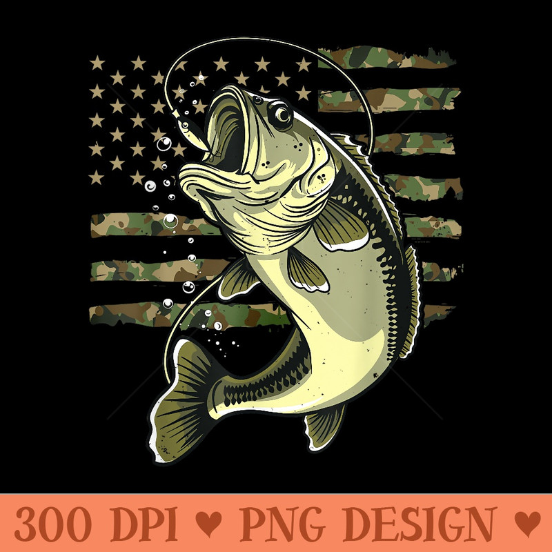 Bass Fish Fishing USA American Flag Camouflage Fisherman - PNG download - Bold & Eye Catching