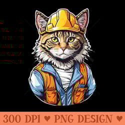 cute construction worker cat with a hard hat graphic - png prints