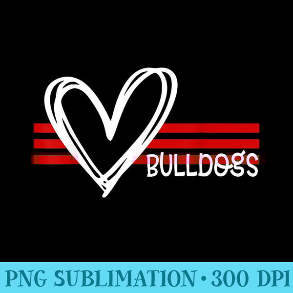 Bulldogs Team Pride School Spirit White Red Heart - High Quality PNG Download - Instantly Transform Your Sublimation Projects