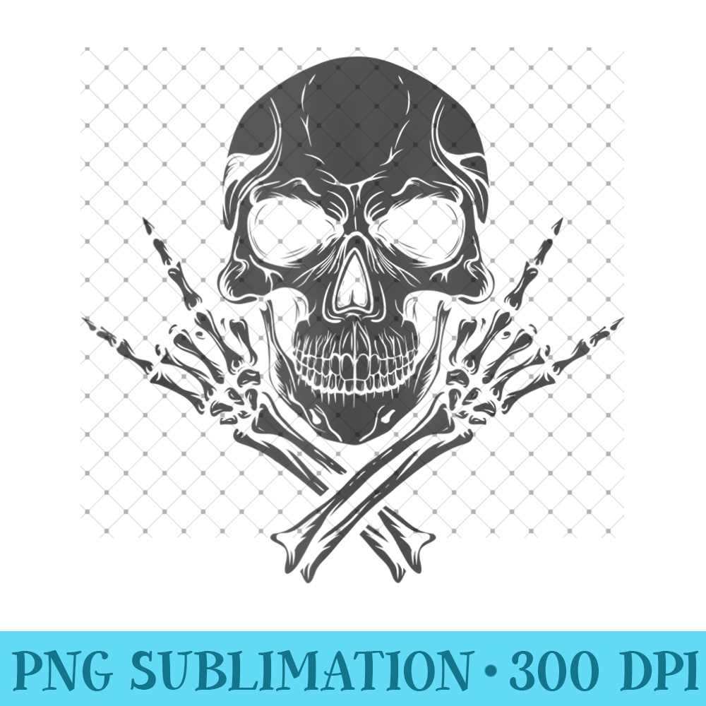 Mano Cornuta - cool music skull rocker greeting grey skull - Unique PNG Artwork - Unleash Your Inner Rebellion