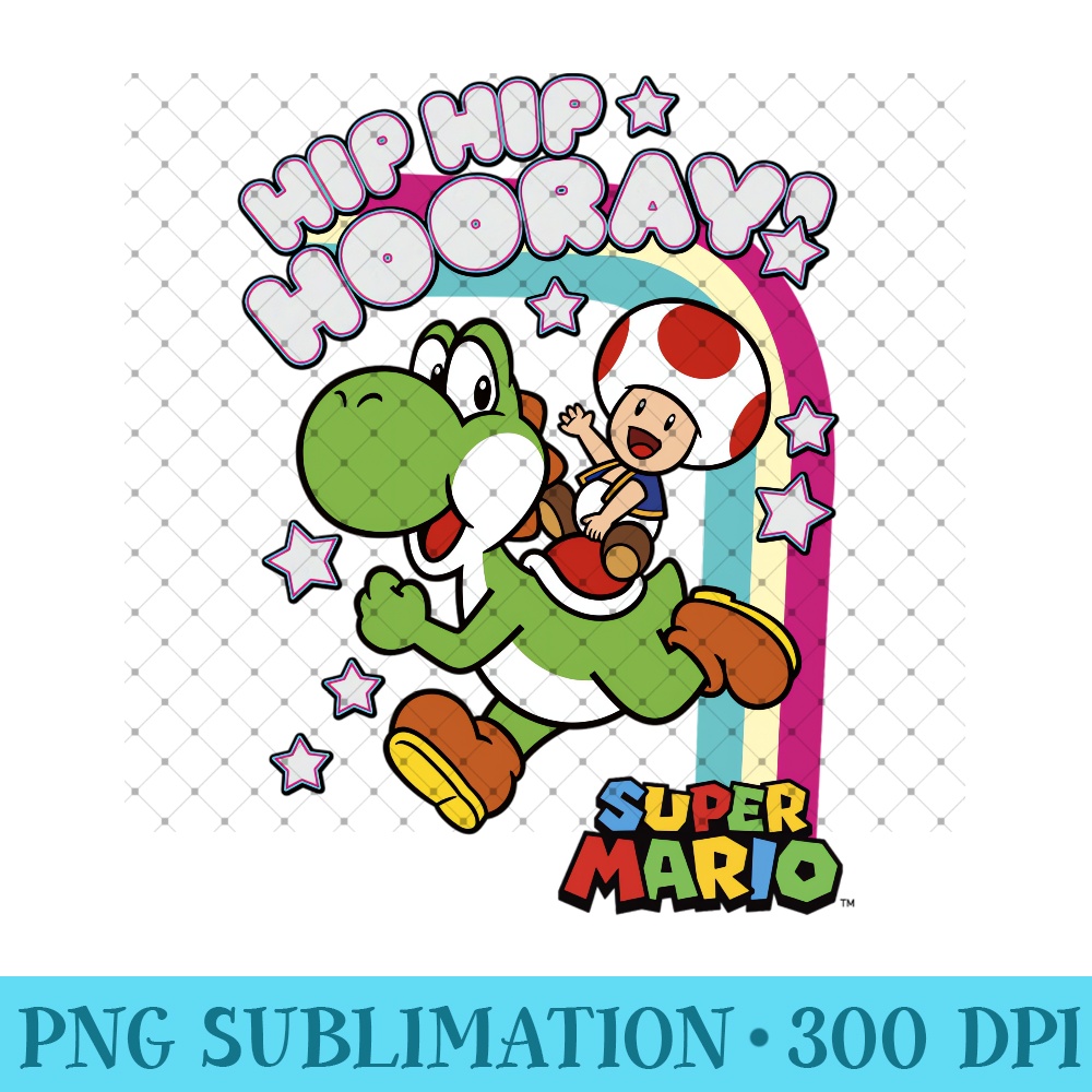 Super Mario Yoshi And Toad Hip Hip Hooray Rainbow - High Quality PNG files - Unlock Vibrant Sublimation Designs