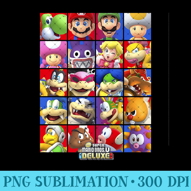 Super Mario Bros U Deluxe Character Selection Panel Grid Premium - PNG Graphics - Perfect for Personalization