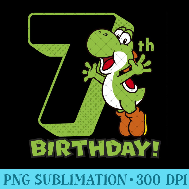 Super Mario Yoshi 7th Birthday Action Portrait - Unique Sublimation PNG Download - Quick And Seamless Download Process