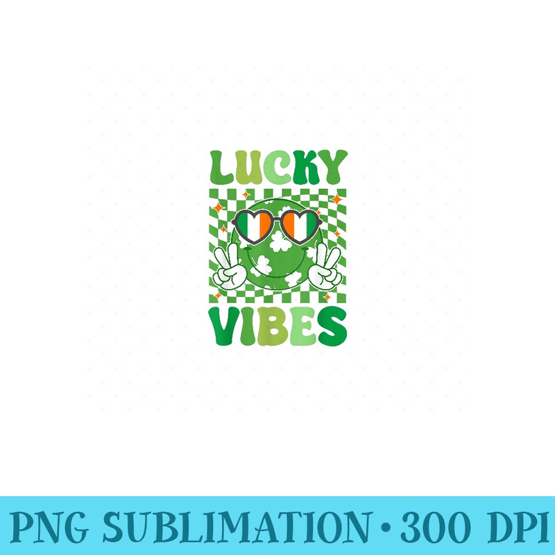 Retro Groovy St Patricks Day Lucky Vibes Hippie Smile Face - PNG Prints - Perfect for Sublimation Mastery